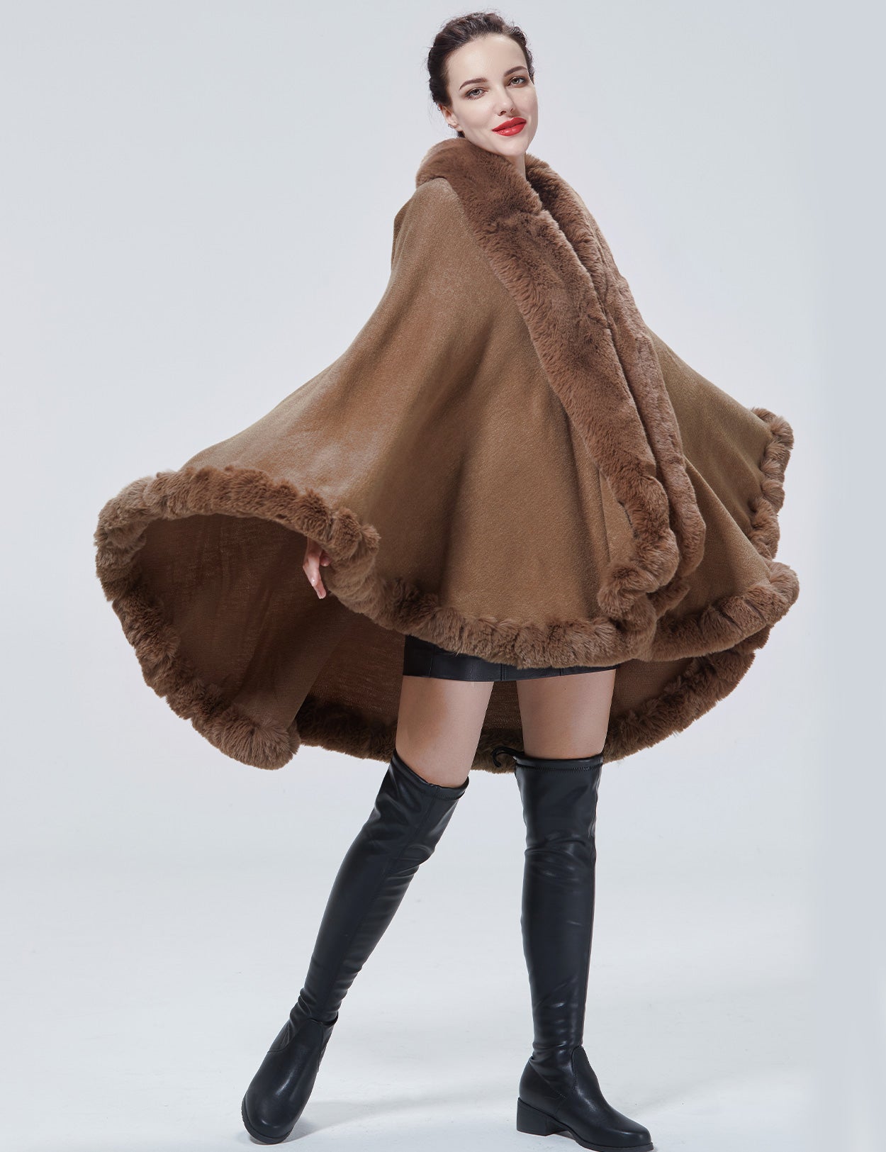 Luxury faux fur knit cape coat for autumn winter weddings
