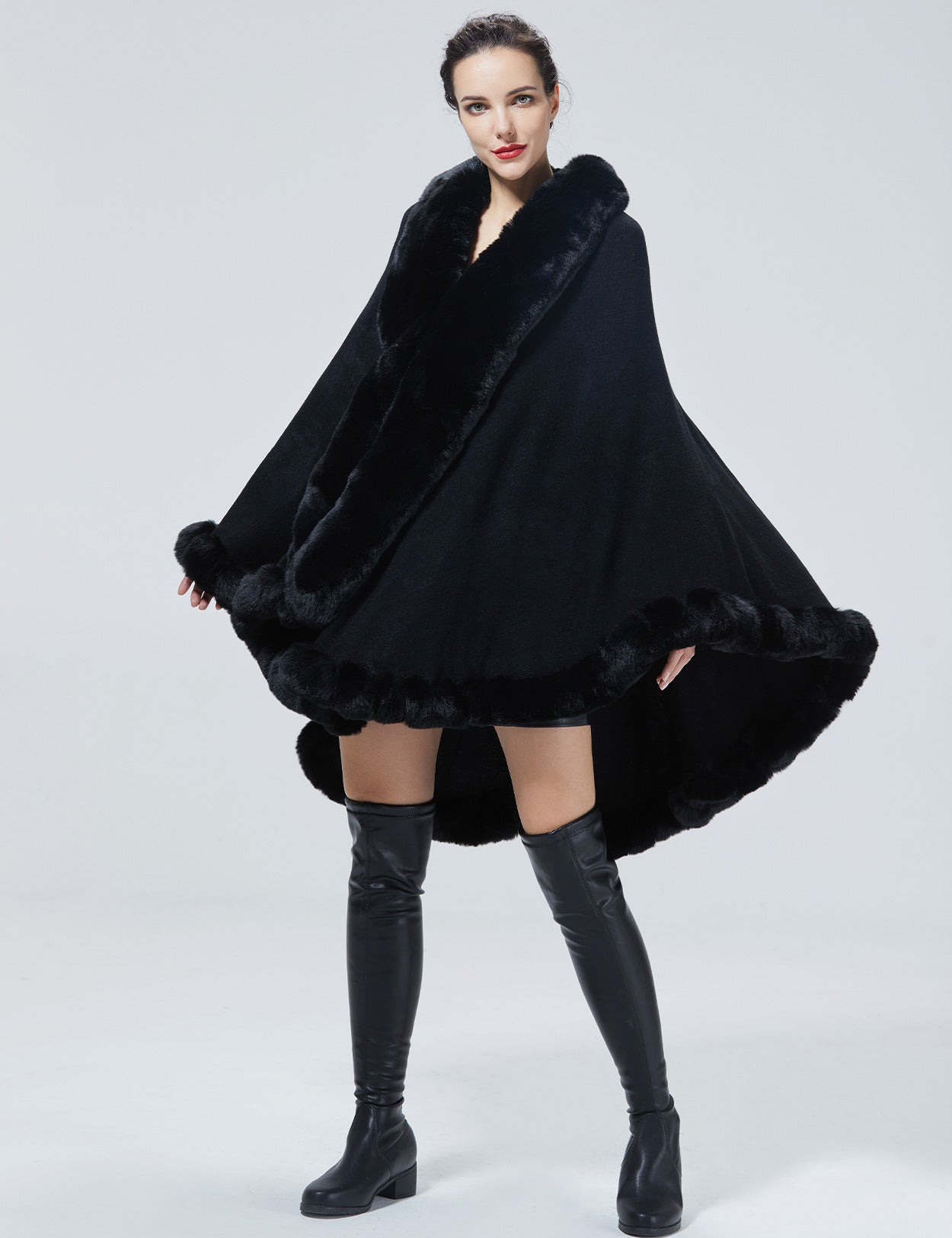 Luxury faux fur knit cape coat for autumn winter weddings