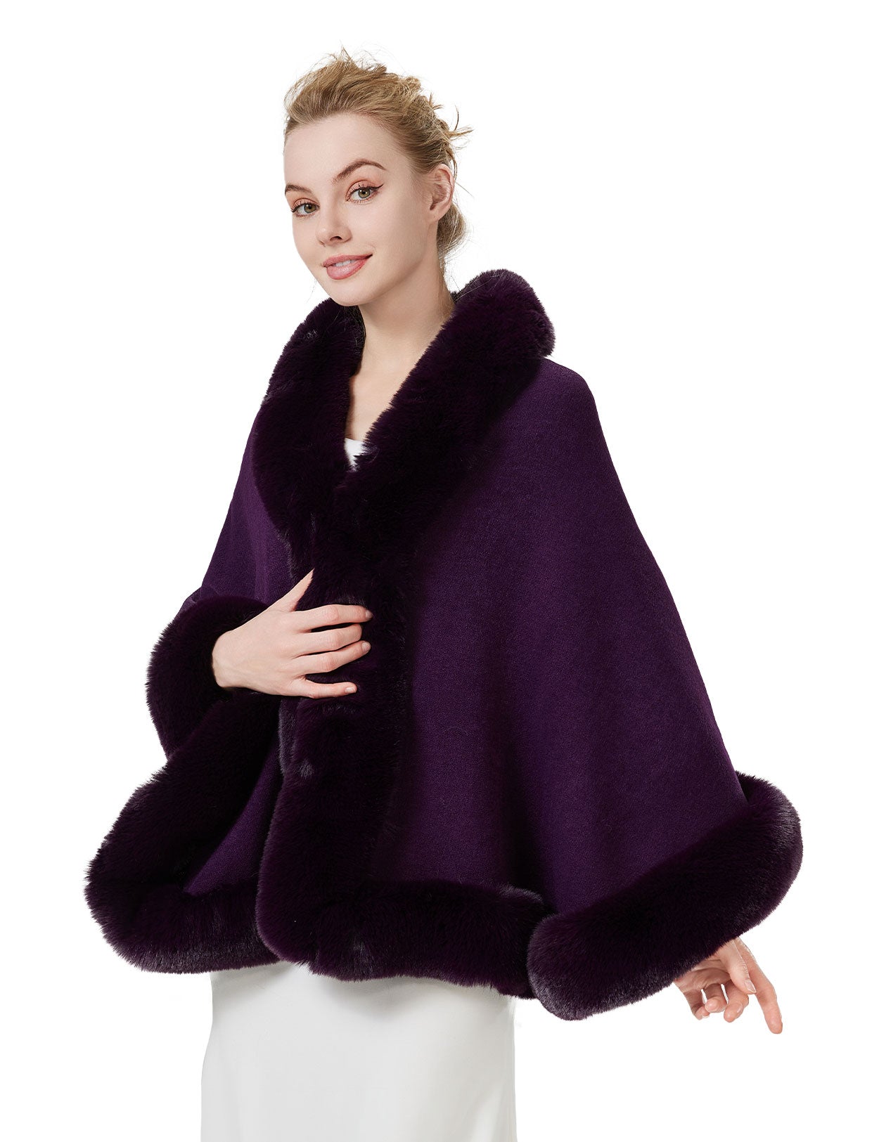Women's elegant faux fur shawl wrap for wedding and evening parties
