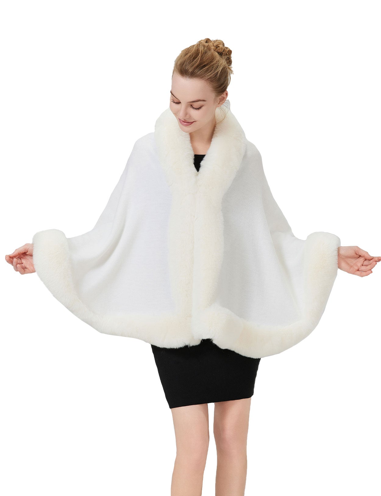 Women's elegant faux fur shawl wrap for wedding and evening parties