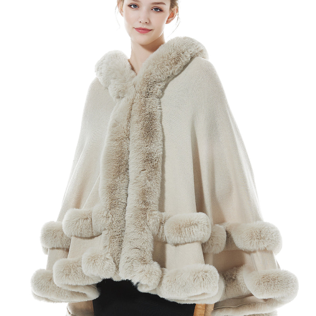BEAUTELICATE Hooded Cape Vrouwen With Faux Fur Trim Winter Stola Lang Kaap Poncho voor Trouwjurk Bruiloft Feest Kerstmis Halloween (50in,Ivoor