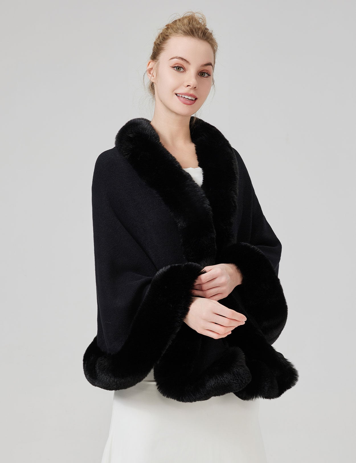 Women's elegant faux fur shawl wrap for wedding and evening parties