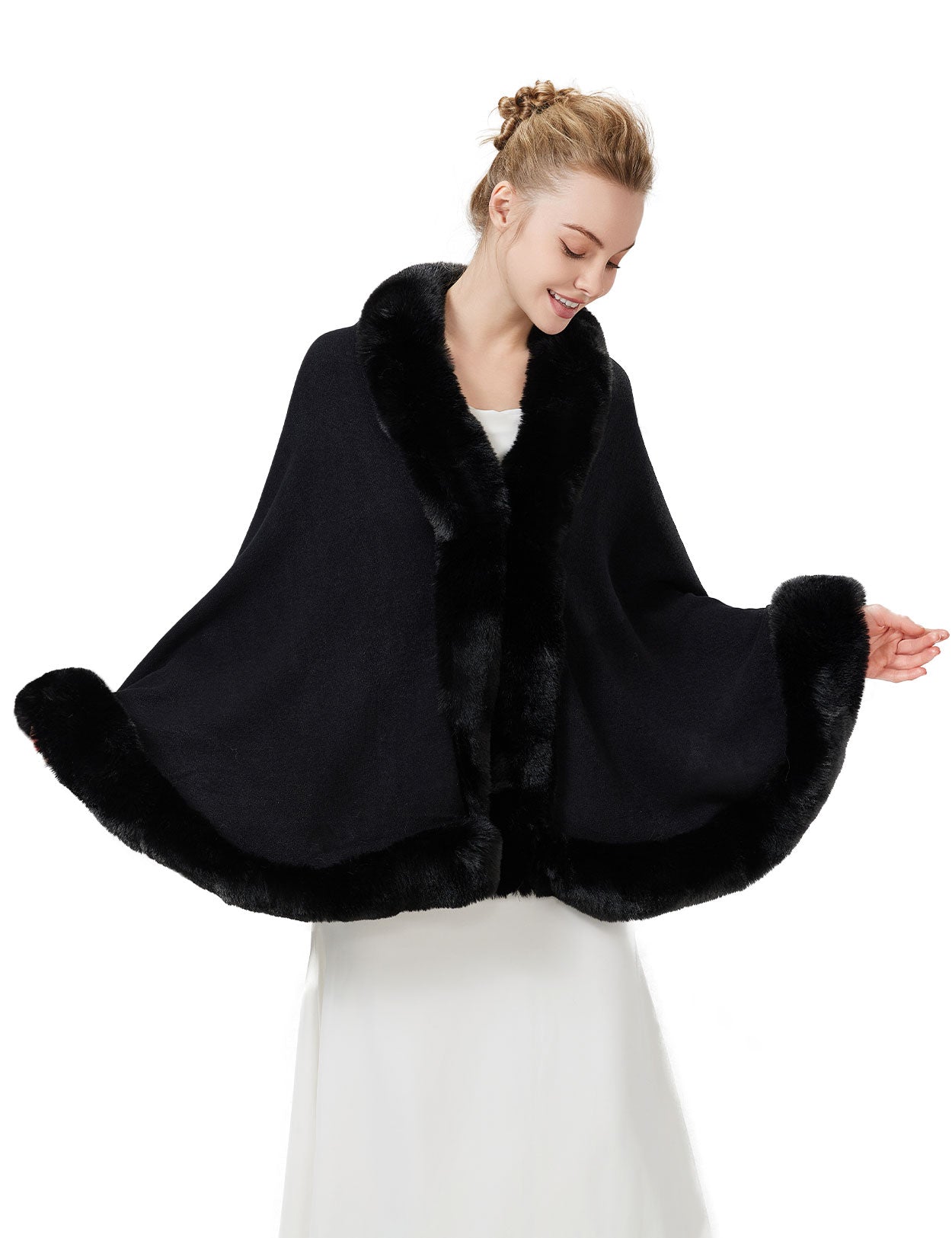 Women's elegant faux fur shawl wrap for wedding and evening parties