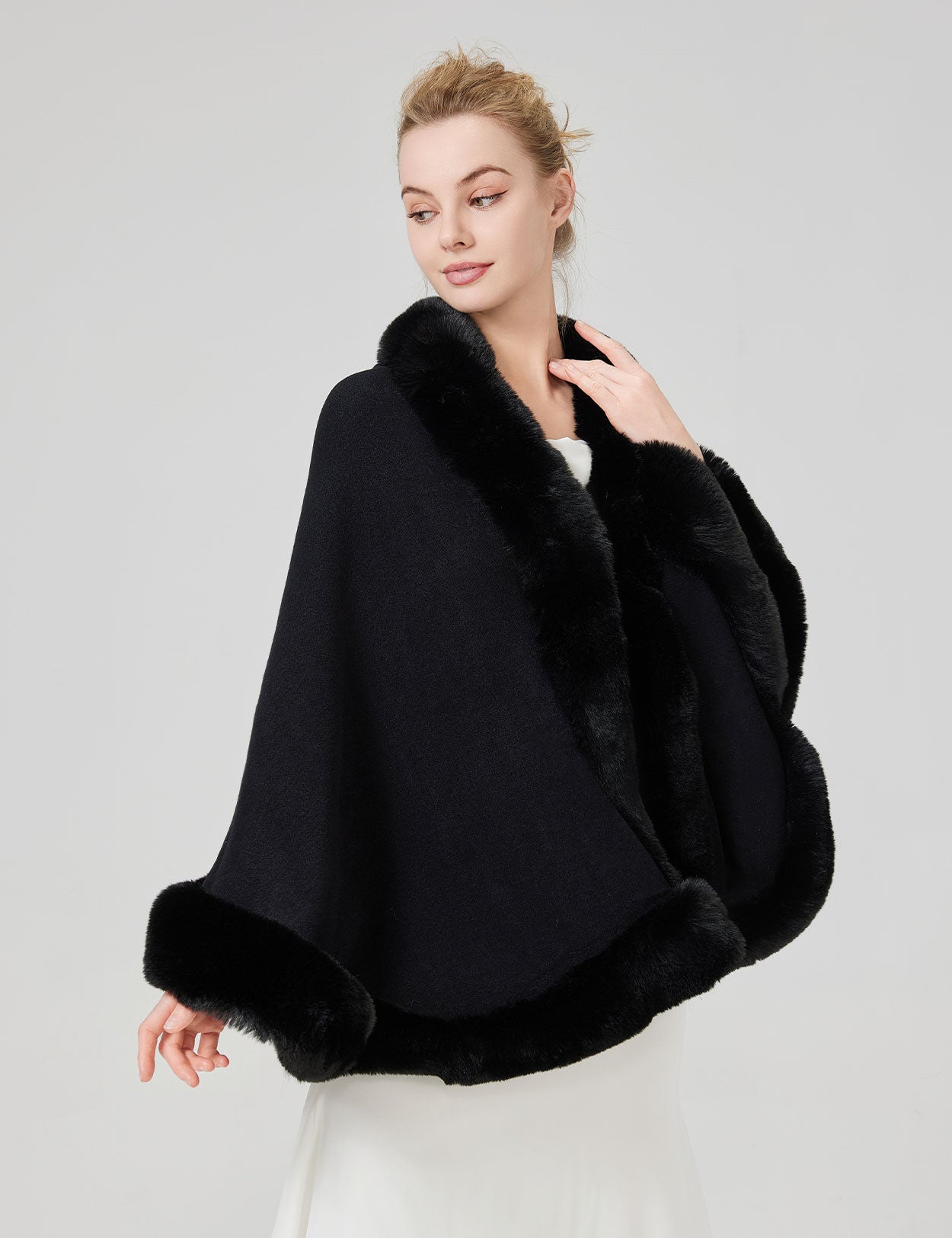 Women's elegant faux fur shawl wrap for wedding and evening parties