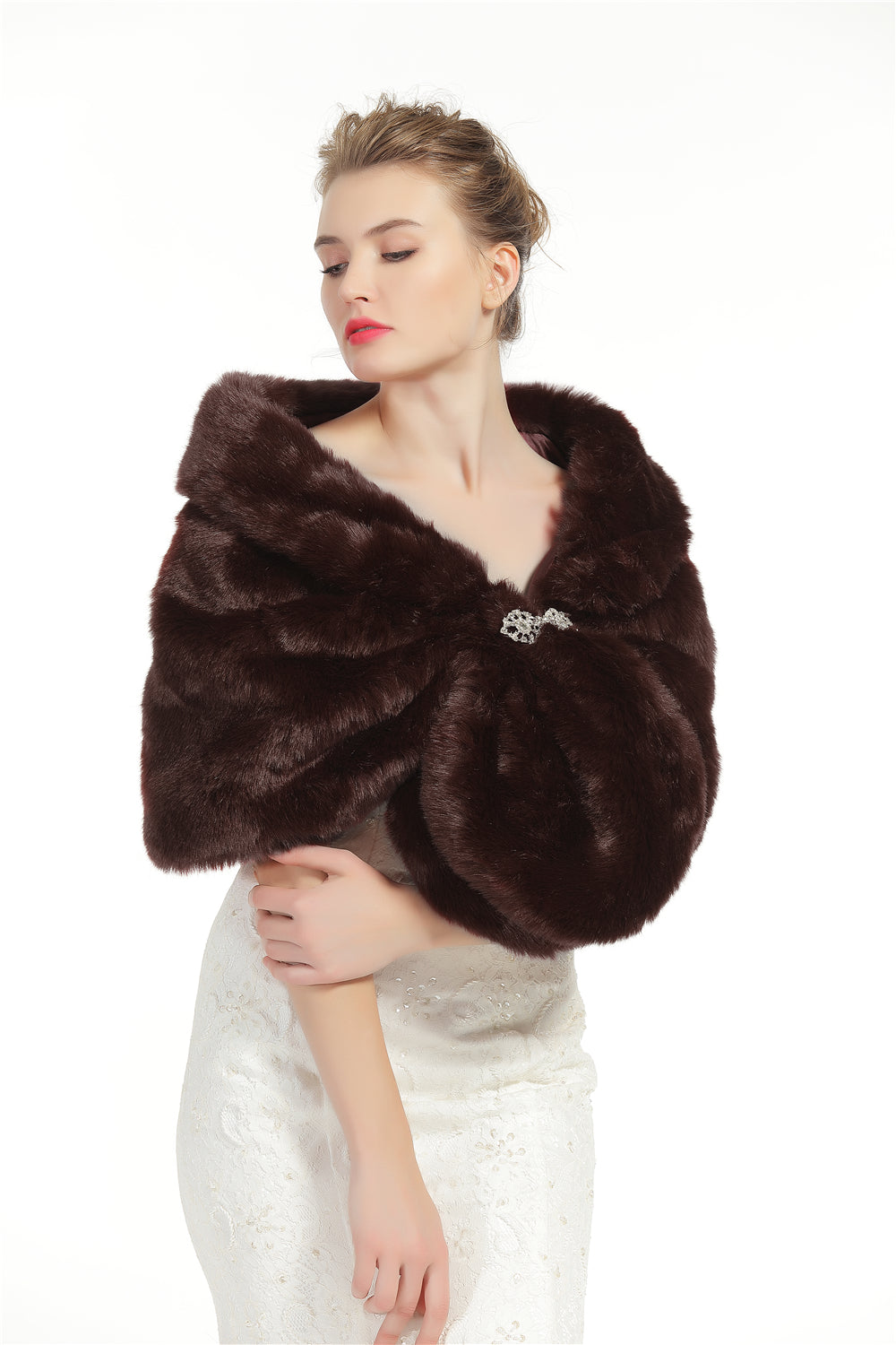 Faux Fur Shawl Wrap Stole Shrug Winter Bridal Wedding Cover Up Size L M-S33