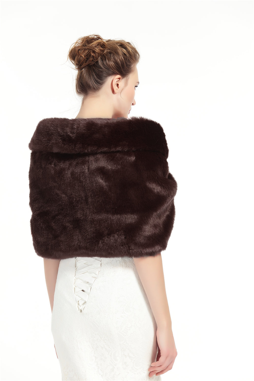 Faux Fur Shawl Wrap Stole Shrug Winter Bridal Wedding Cover Up Size L M-S33