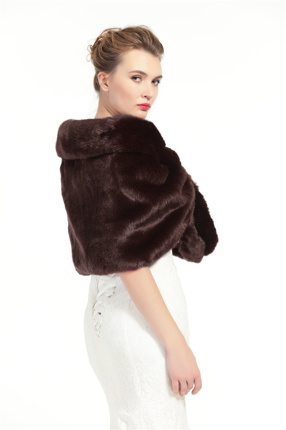 Faux Fur Shawl Wrap Stole Shrug Winter Bridal Wedding Cover Up Size L M-S33