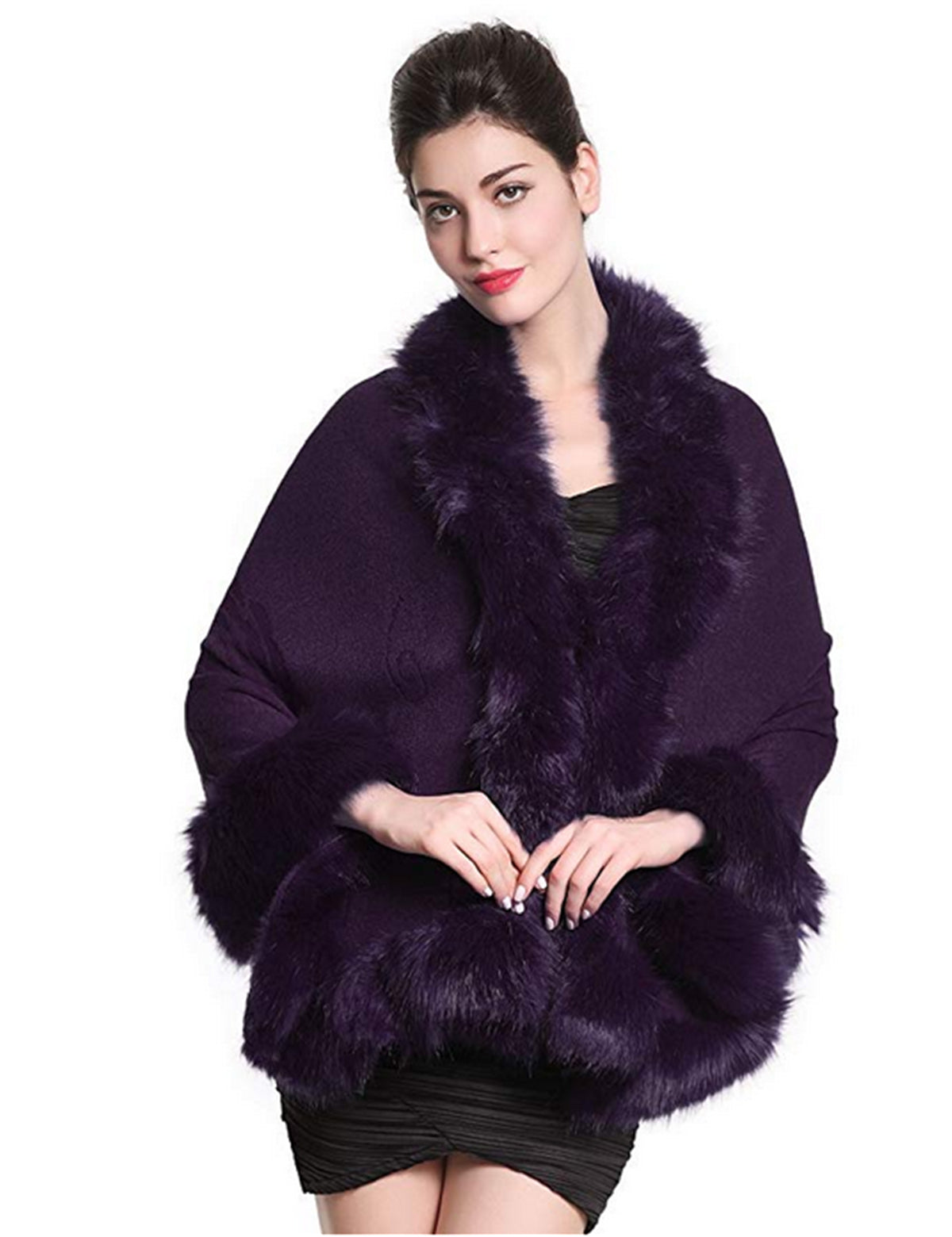 Faux Fur Shawl Wrap Cape Stole Shrug Bridal Winter Wedding with Hook More Colors-S55