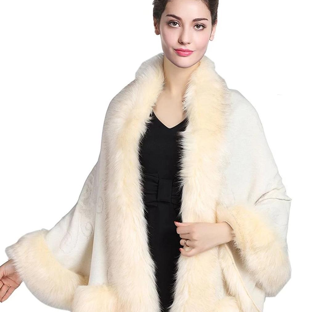 Faux Fur Shawl Wrap Cape Stole Shrug Bridal Winter Wedding with Hook More Colors-S55