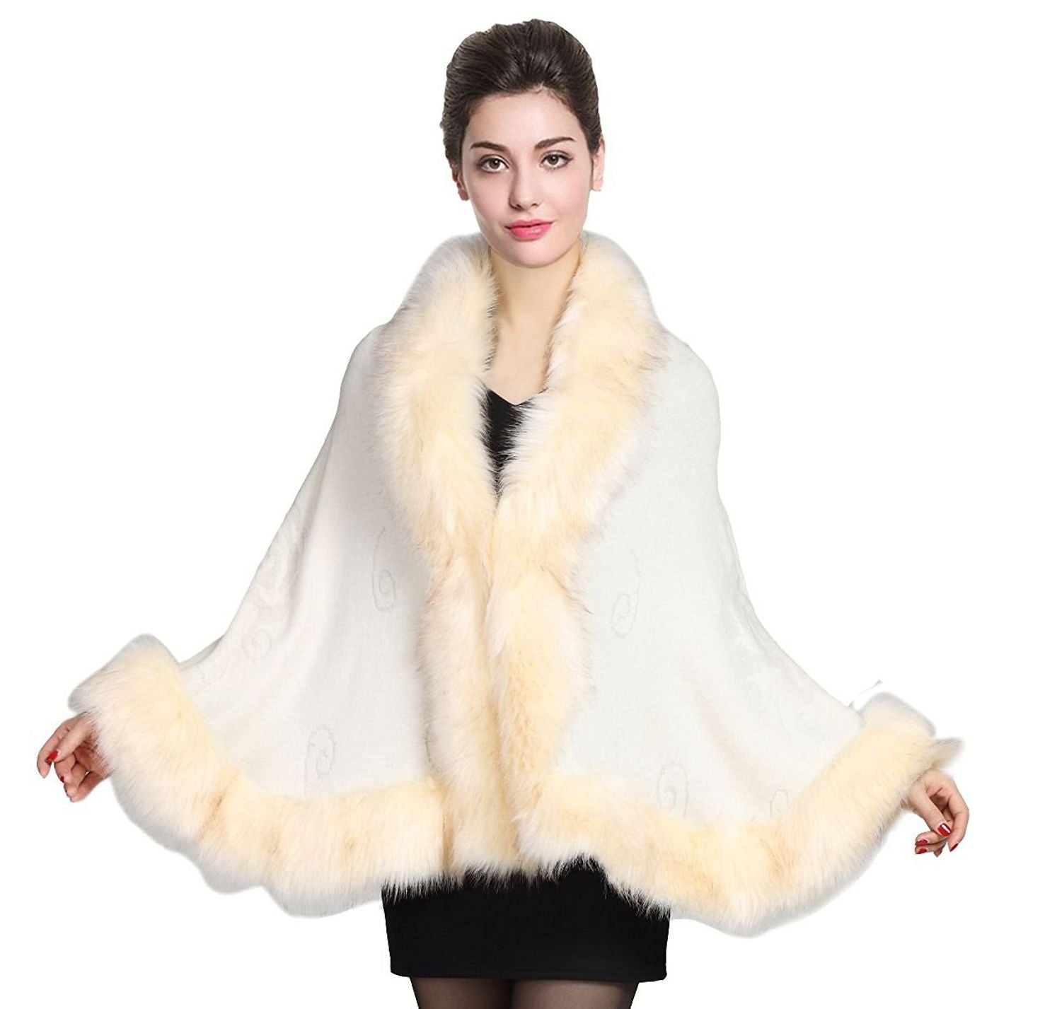 Faux Fur Shawl Wrap Cape Stole Shrug Bridal Winter Wedding with Hook More Colors-S55