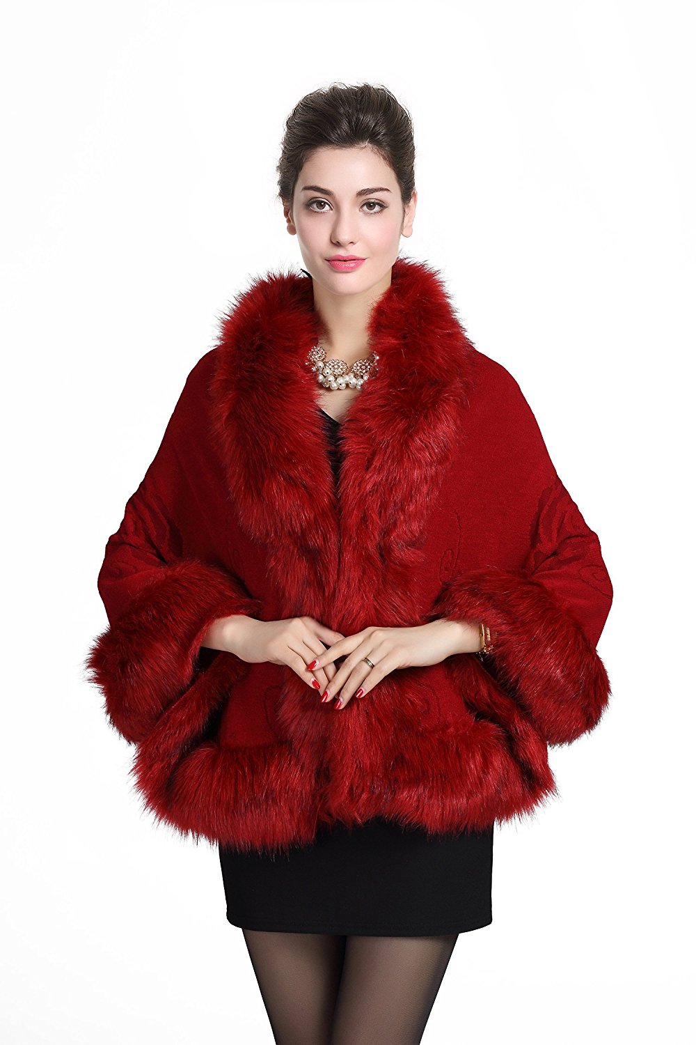 Faux Fur Shawl Wrap Cape Stole Shrug Bridal Winter Wedding with Hook More Colors-S55