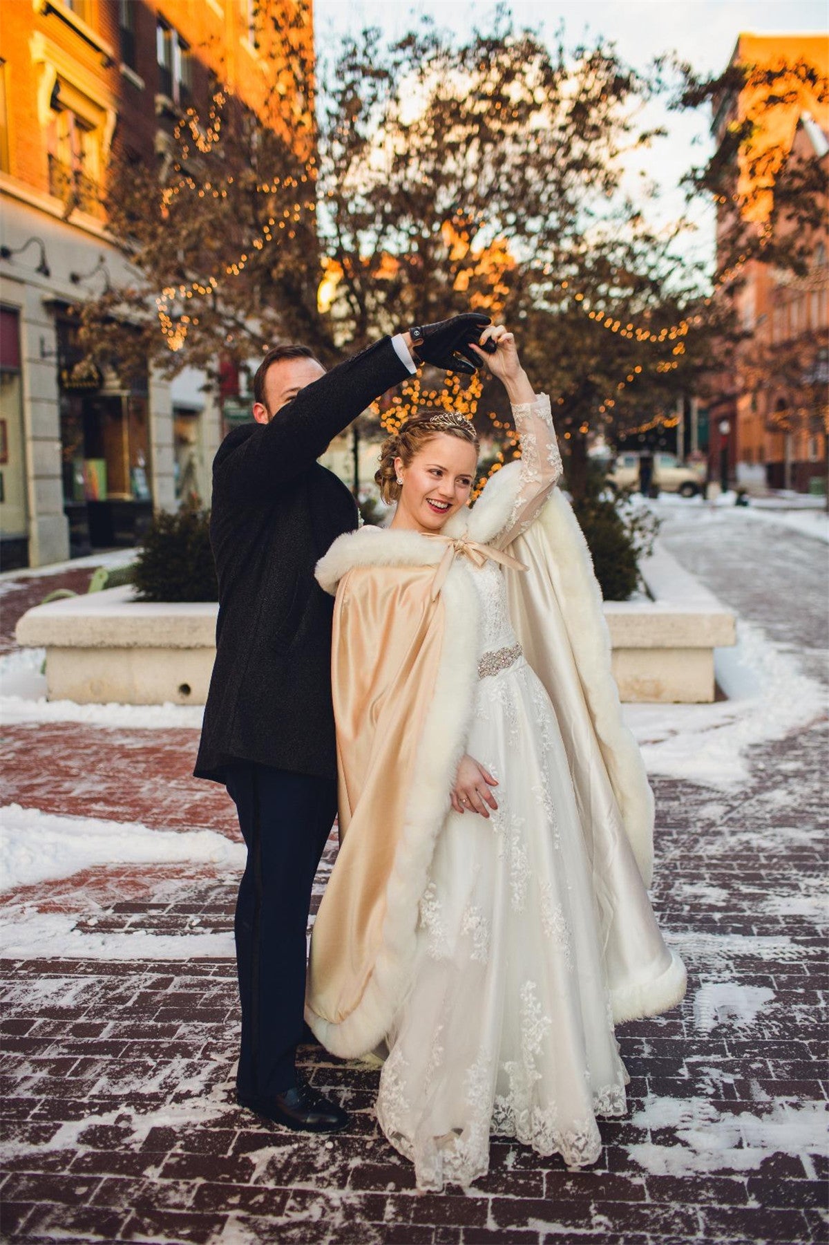 Wedding Cape Hooded Cloak for Bride Winter Reversible with Fur Trim Free Hand Muff Full Length 50 55 inches (19 Colors)