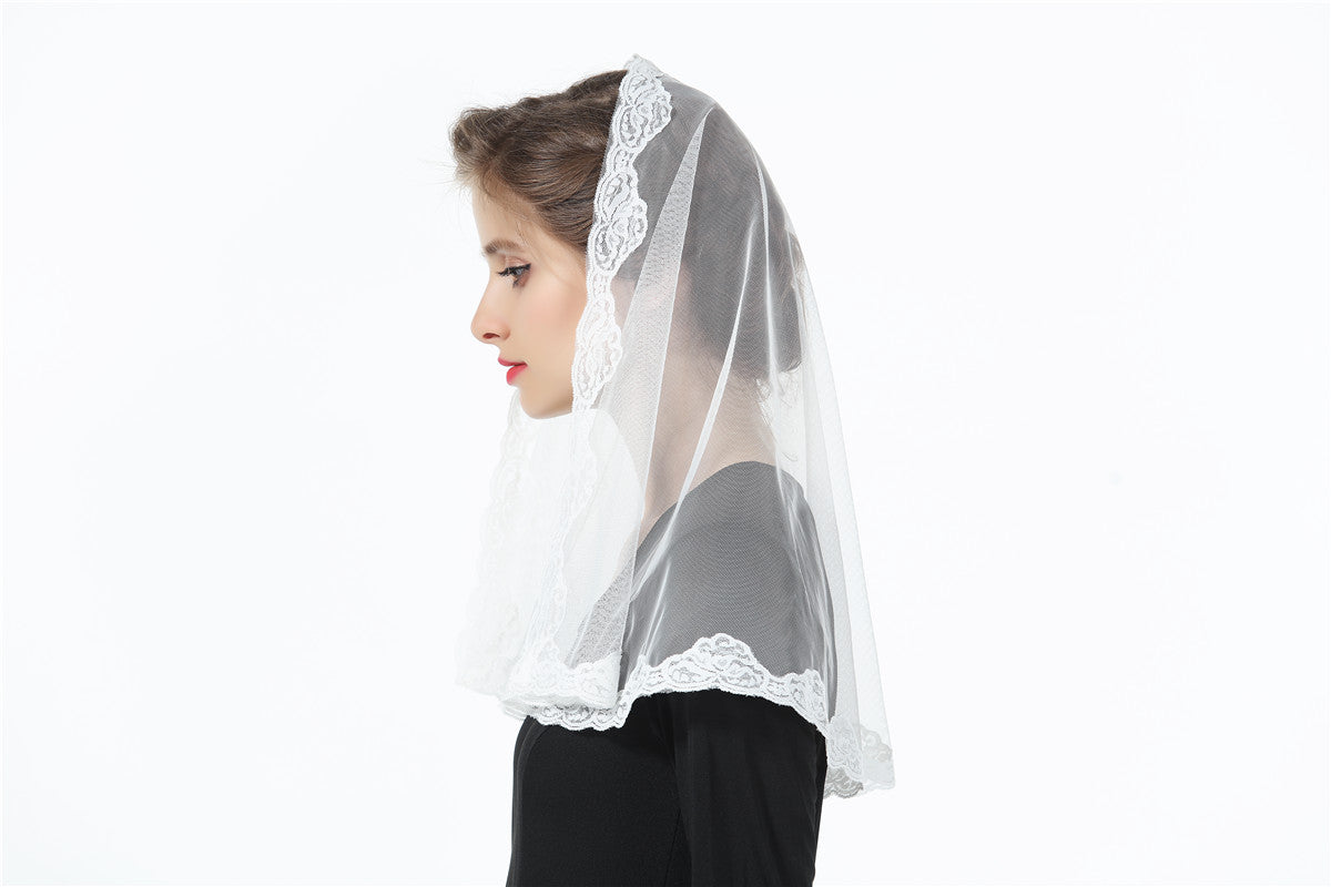 Voile de dentelle pour église, cathédrale, chapelle catholique, communion, mantille, messe latine, couvre-chef de Pâques, blanc cassé-V110 