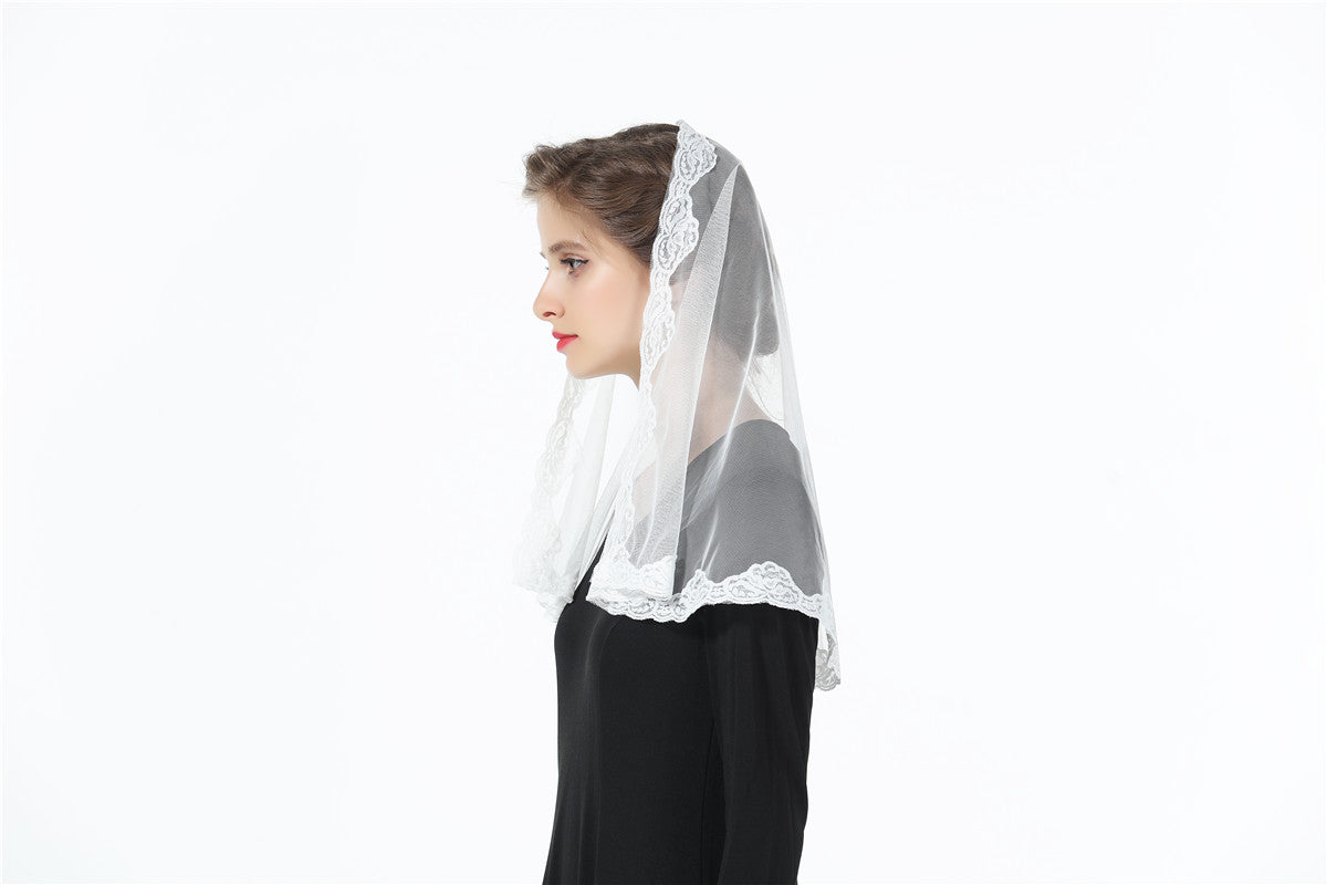 Voile de dentelle pour église, cathédrale, chapelle catholique, communion, mantille, messe latine, couvre-chef de Pâques, blanc cassé-V110 