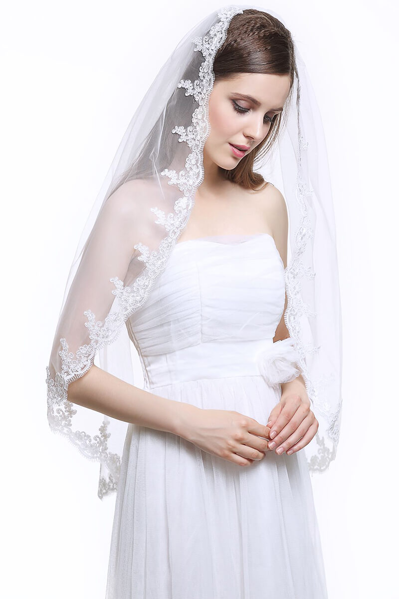 Bridal-Wedding-Veil-1-Tier-Ivory-and-White-Fingertip-Tulle-Applique-Edge-with-Comb-White-White