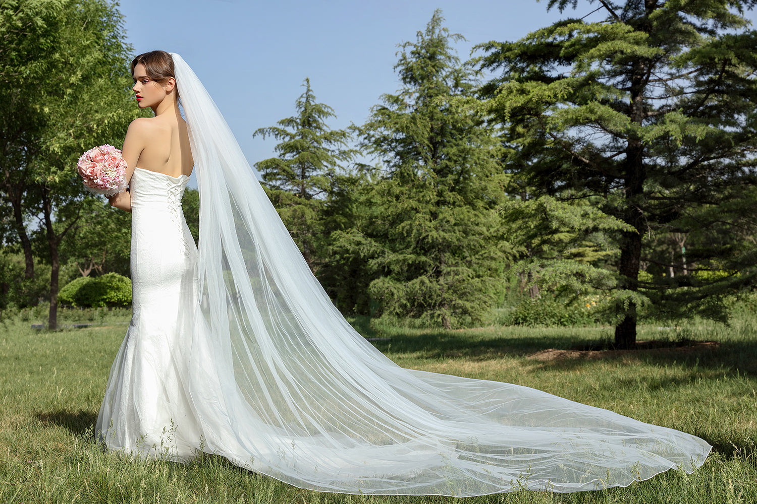 Wedding Bridal Veil with Comb 1 Tier Pencil Edge Cathedral Length 118"-V72