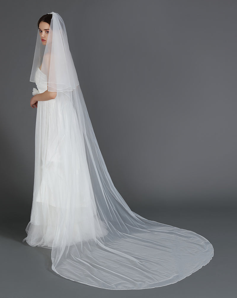 Wedding Bridal Veil with Comb 2 Tier Pencil Edge Long Cathedral Length 118" Ivory White-V45