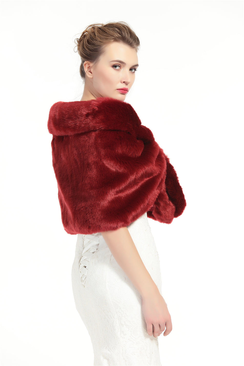 Faux Fur Shawl Wrap Stole Shrug Winter Bridal Wedding Cover Up Size L M-S33