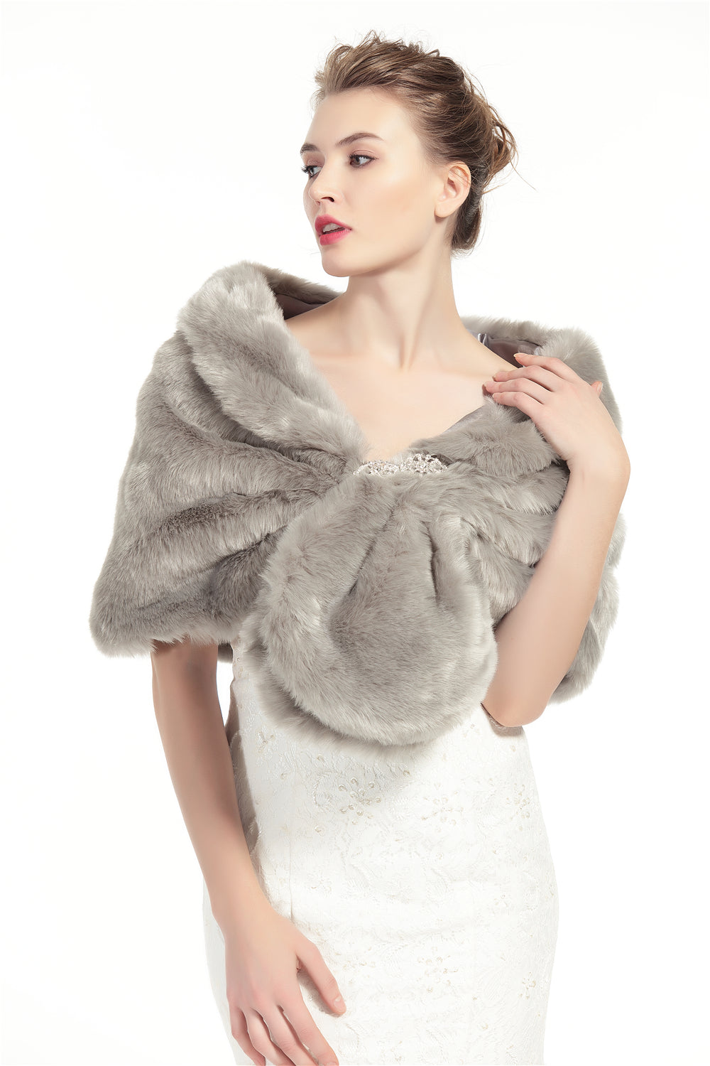 Faux Fur Shawl Wrap Stole Shrug Winter Bridal Wedding Cover Up Size L M-S33