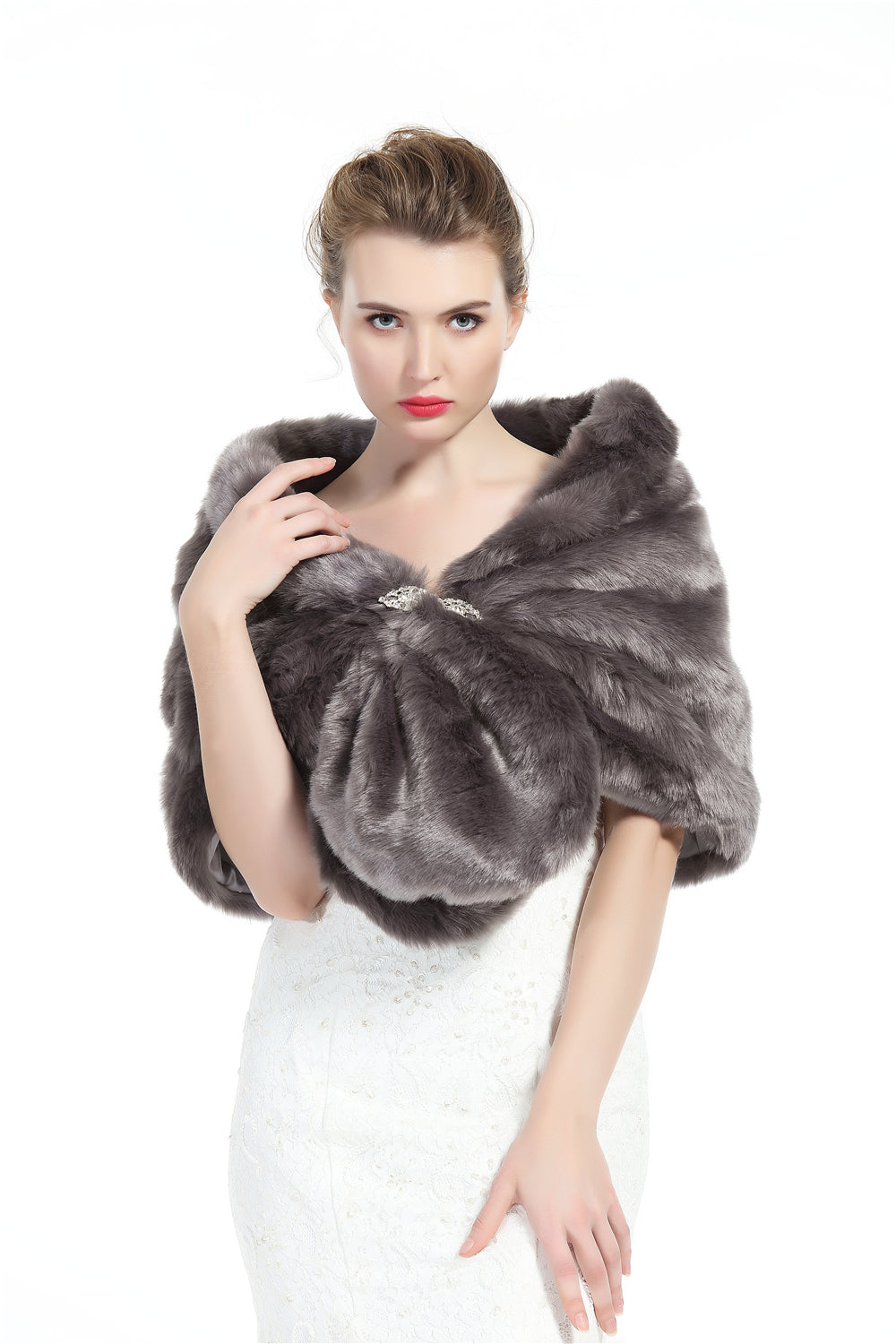 Faux Fur Shawl Wrap Stole Shrug Winter Bridal Wedding Cover Up Size L M-S33