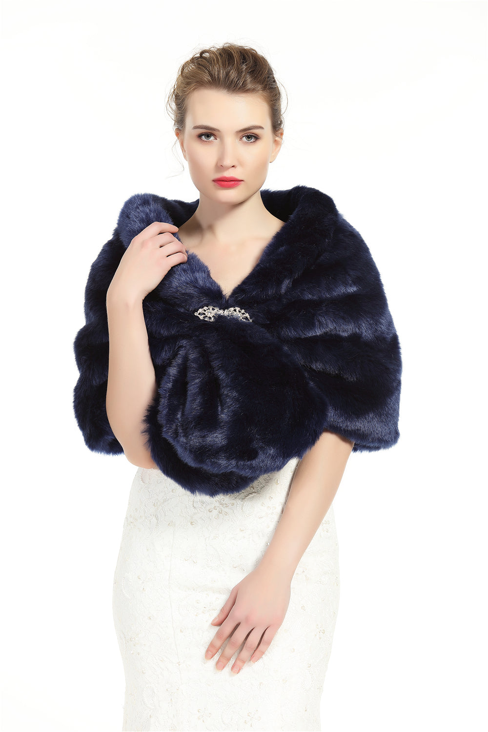 Faux Fur Shawl Wrap Stole Shrug Winter Bridal Wedding Cover Up Size L M-S33