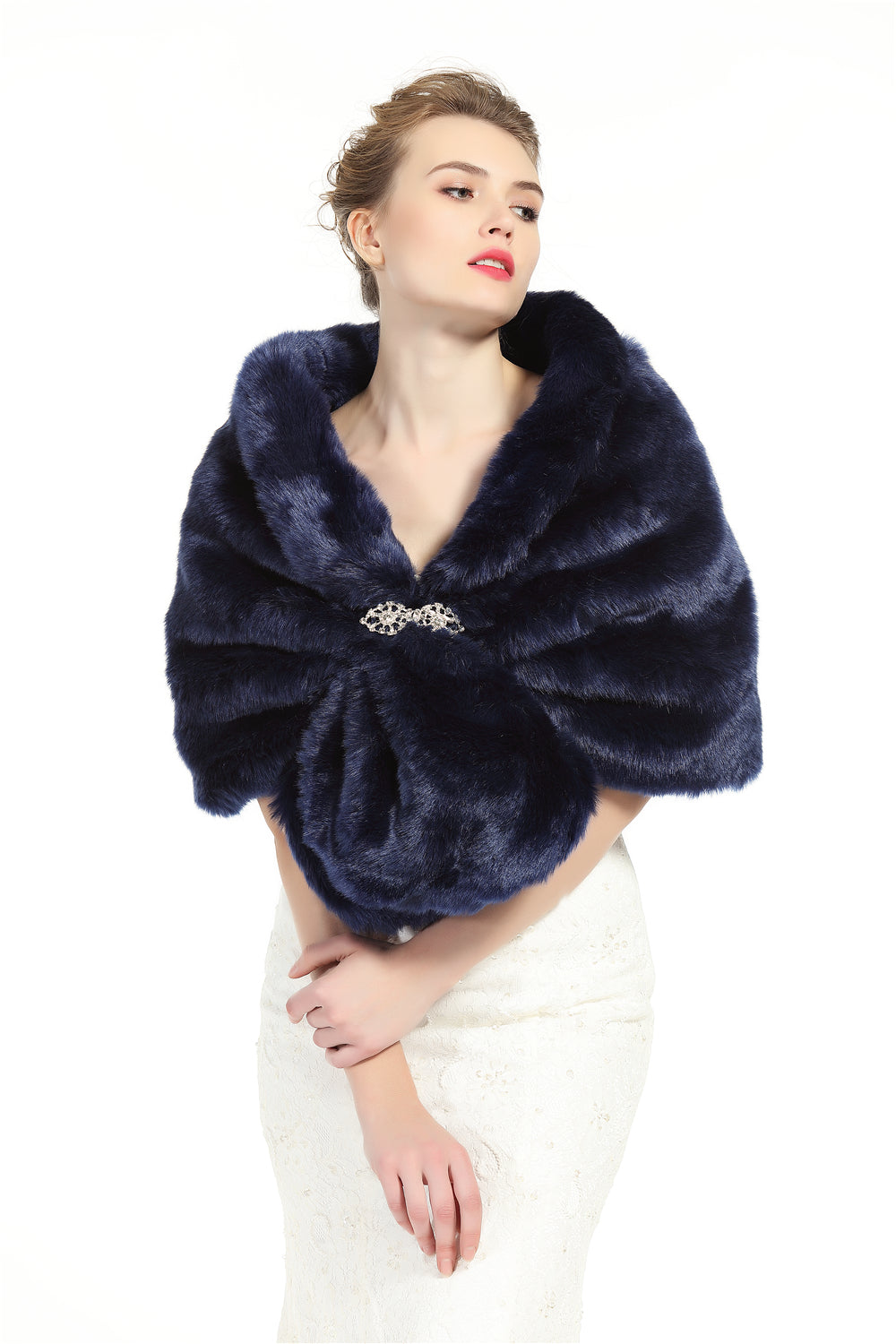 Faux Fur Shawl Wrap Stole Shrug Winter Bridal Wedding Cover Up Size L M-S33