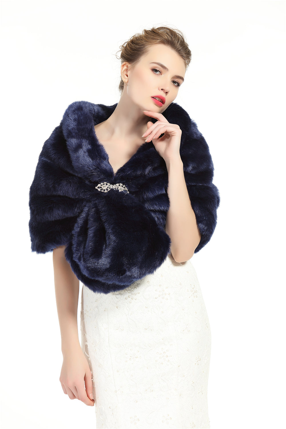 Faux Fur Shawl Wrap Stole Shrug Winter Bridal Wedding Cover Up Size L M-S33