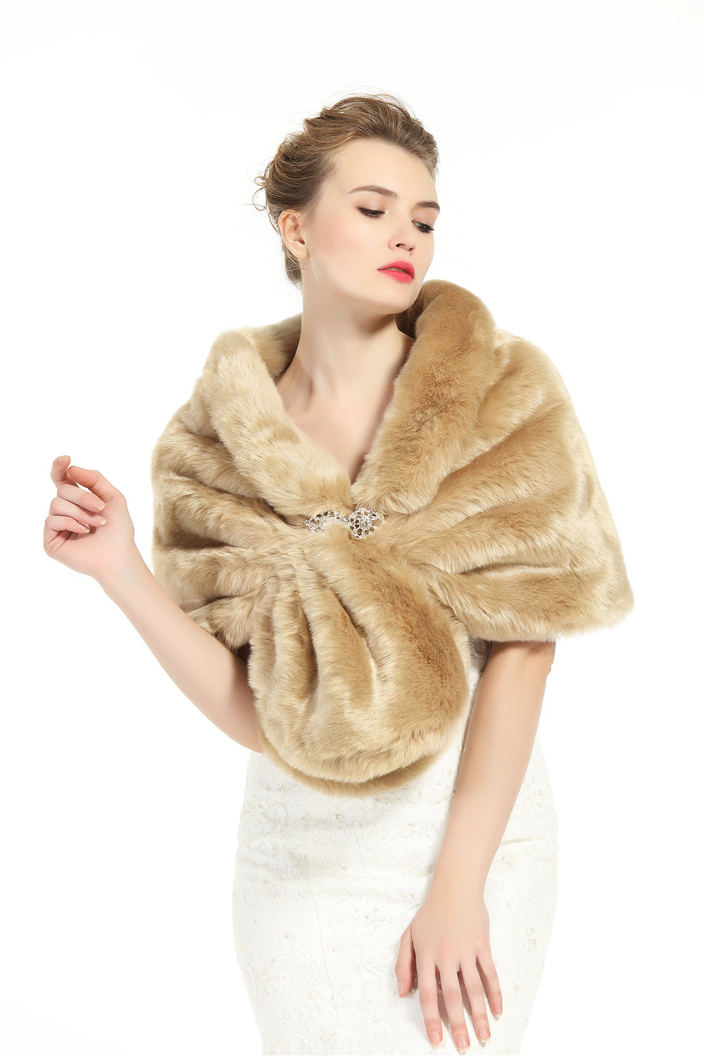 Faux Fur Shawl Wrap Stole Shrug Winter Bridal Wedding Cover Up Size L M-S33