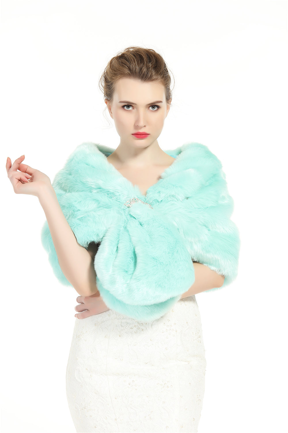 Faux Fur Shawl Wrap Stole Shrug Winter Bridal Wedding Cover Up Size L M-S33