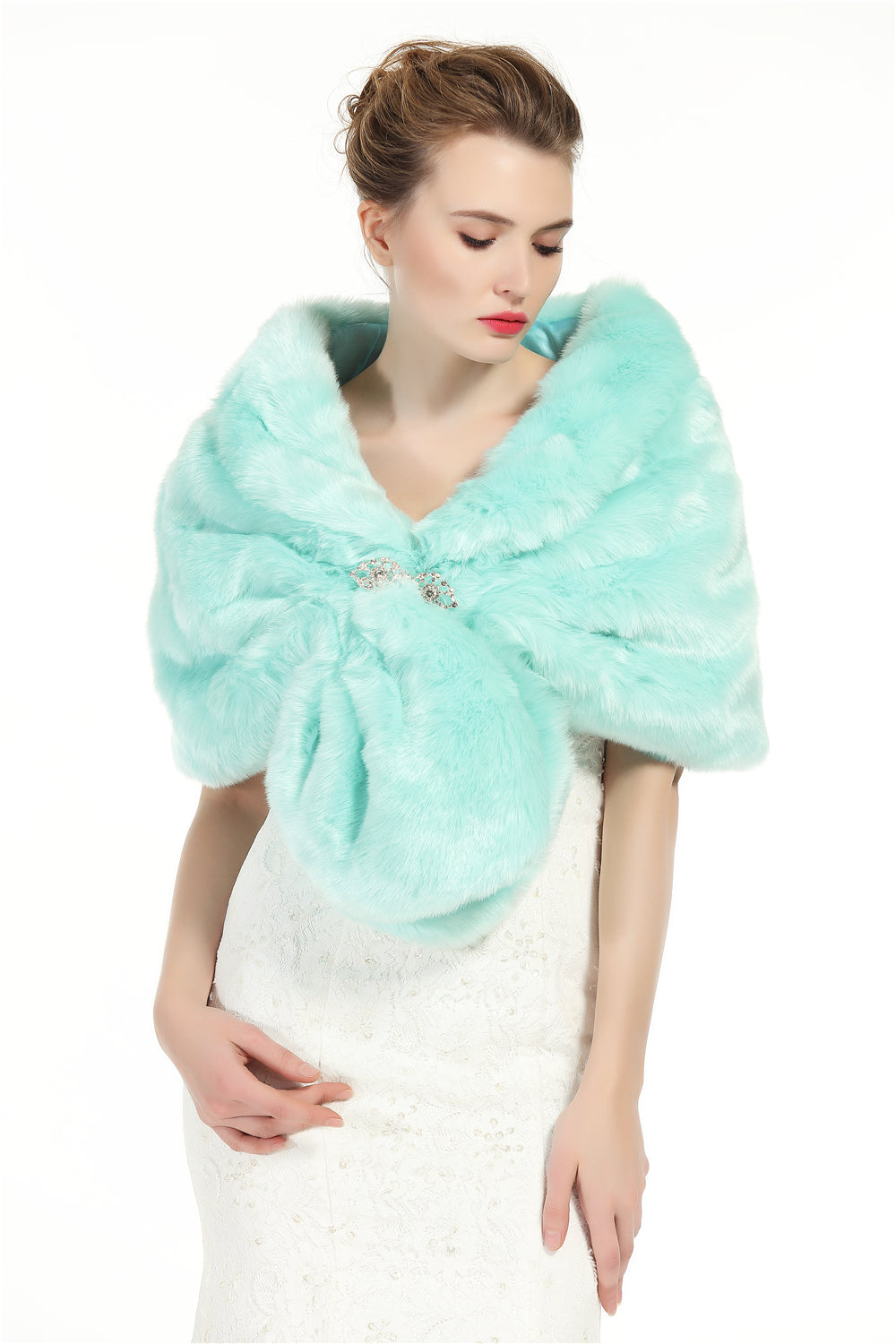 Faux Fur Shawl Wrap Stole Shrug Winter Bridal Wedding Cover Up Size L M-S33