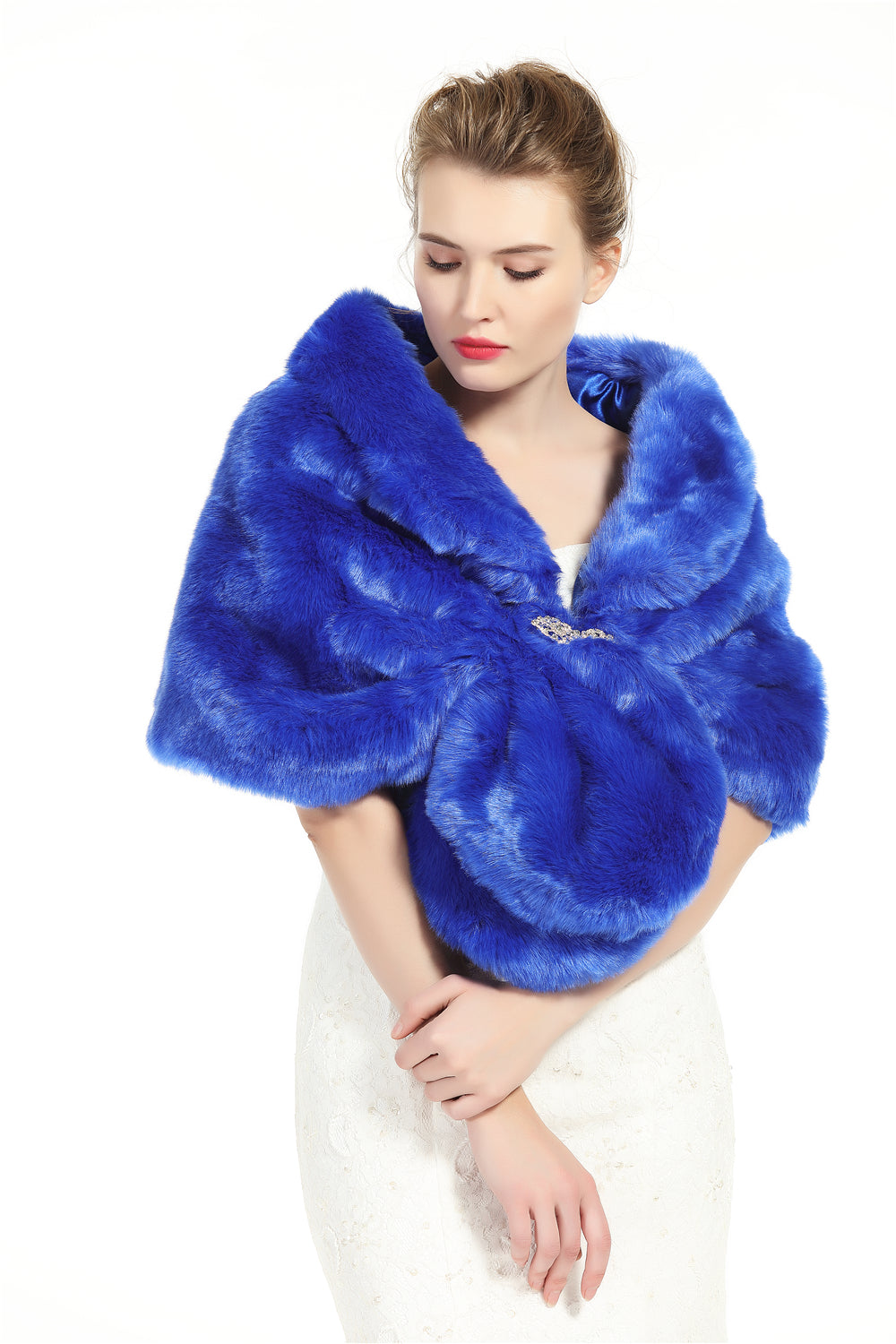 Faux Fur Shawl Wrap Stole Shrug Winter Bridal Wedding Cover Up Size L M-S33