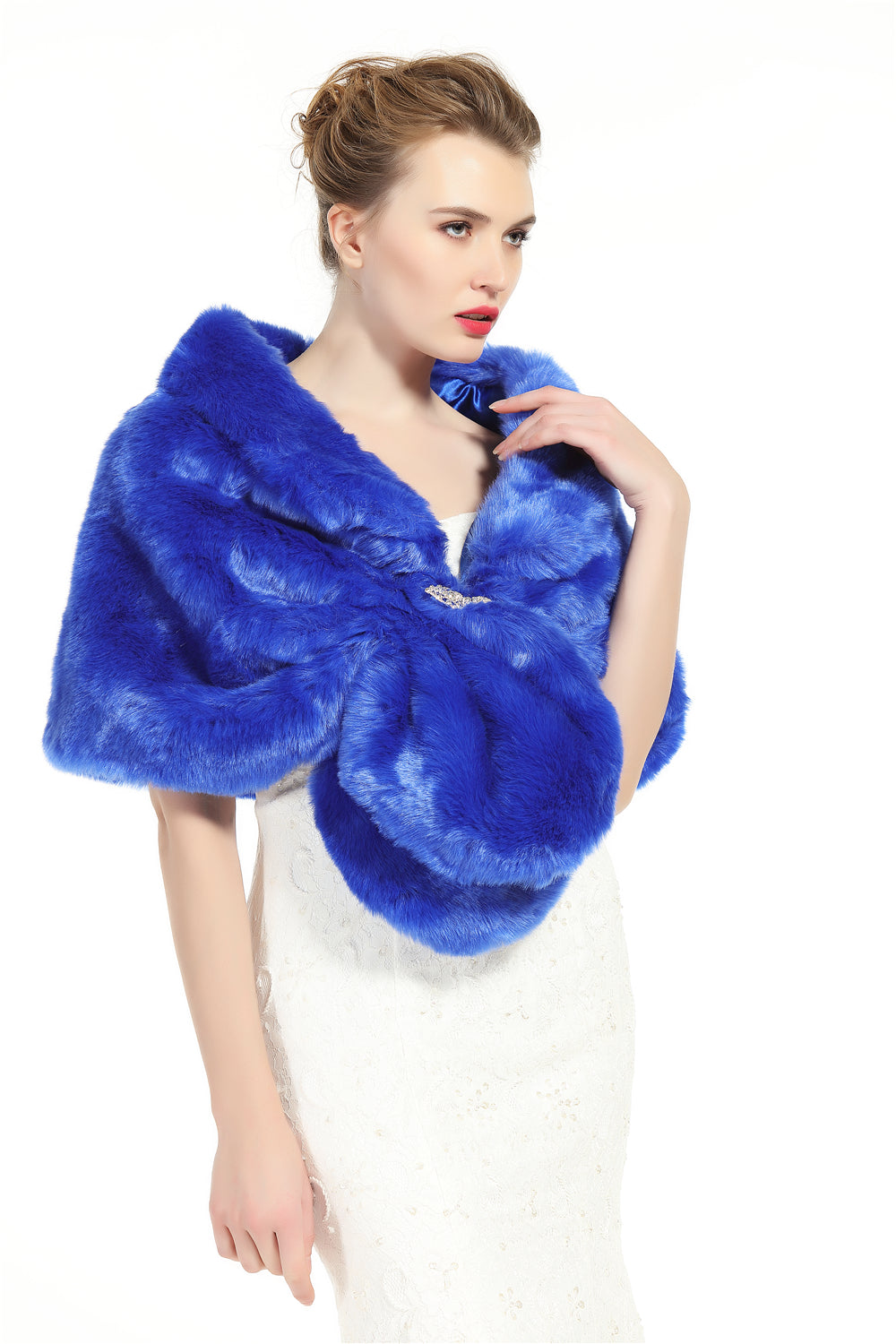 Faux Fur Shawl Wrap Stole Shrug Winter Bridal Wedding Cover Up Size L M-S33