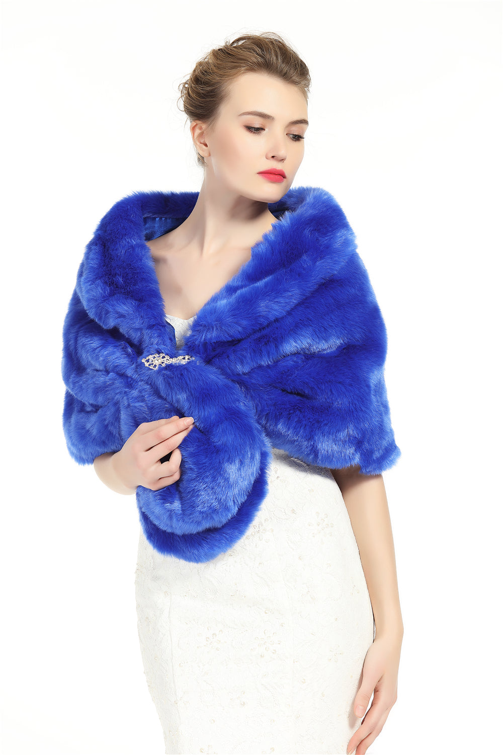 Faux Fur Shawl Wrap Stole Shrug Winter Bridal Wedding Cover Up Size L M-S33