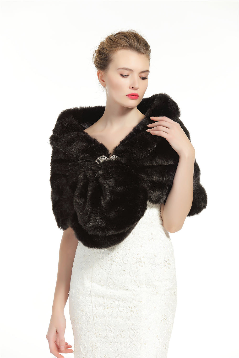 Faux Fur Shawl Wrap Stole Shrug Winter Bridal Wedding Cover Up Size L M-S33