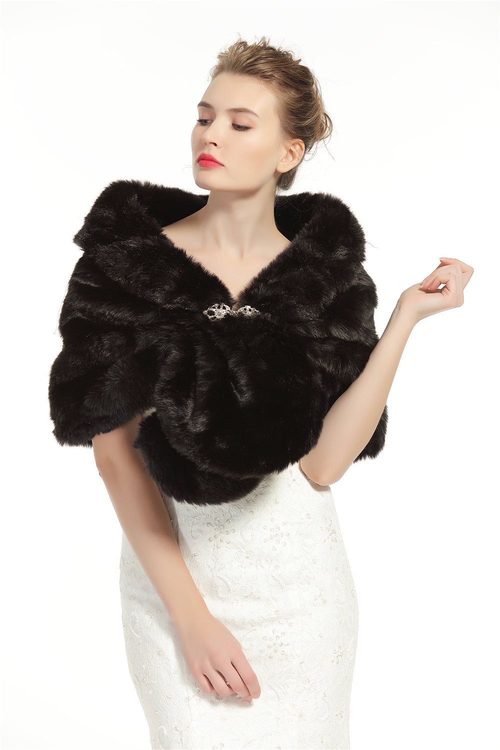 Faux Fur Shawl Wrap Stole Shrug Winter Bridal Wedding Cover Up Size L M-S33