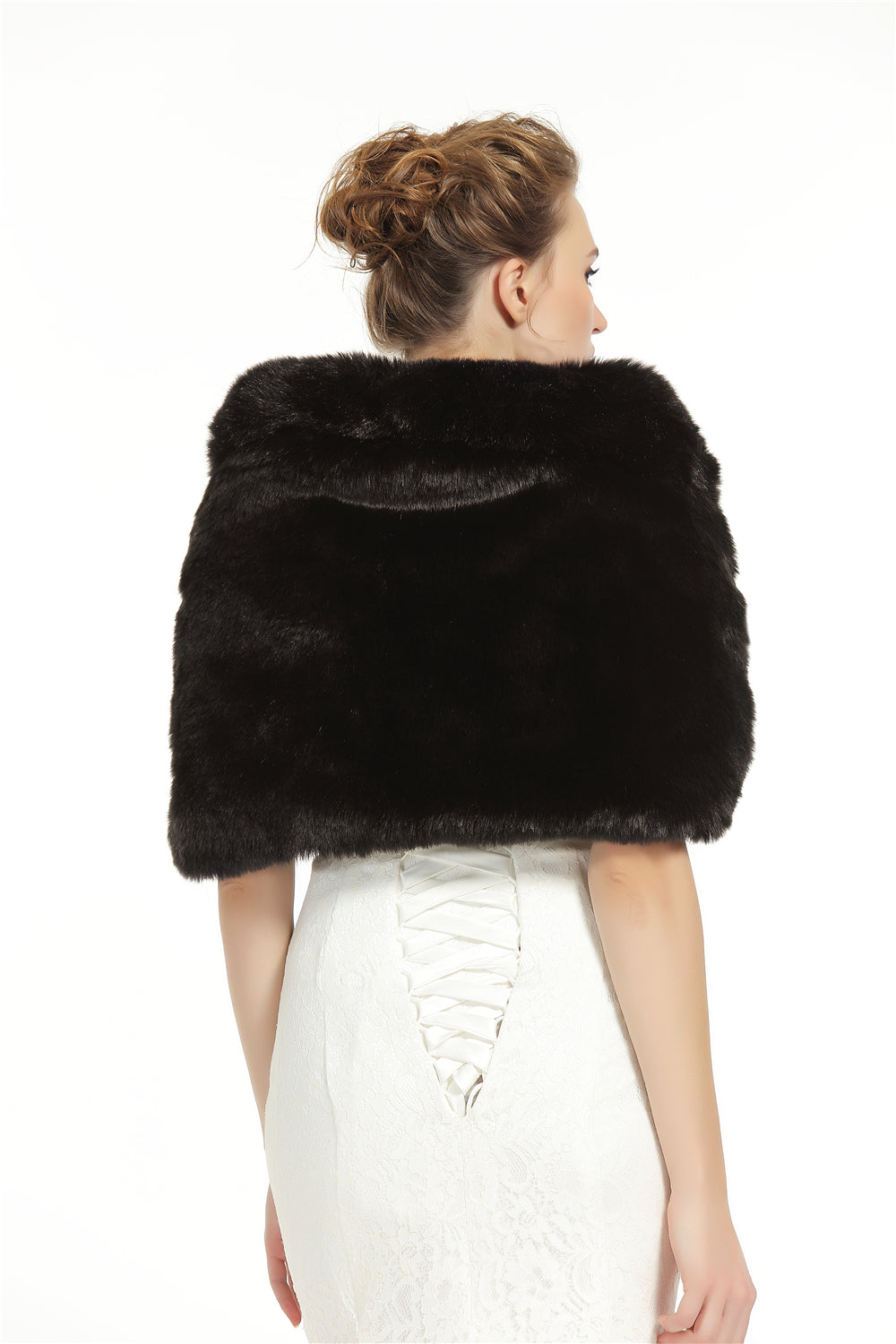 Faux Fur Shawl Wrap Stole Shrug Winter Bridal Wedding Cover Up Size L M-S33
