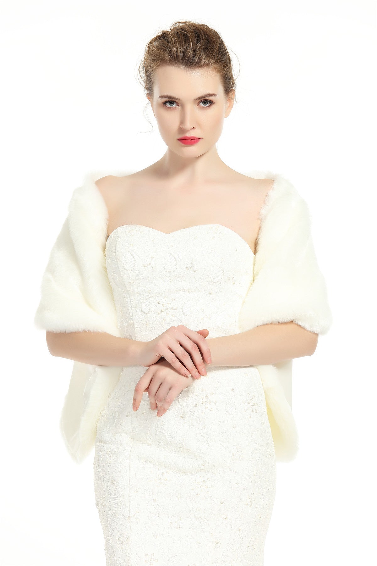 Wedding Faux fur Shawl For Women Bridal Cape Cover Up Party Gown Wrap Winter-S51