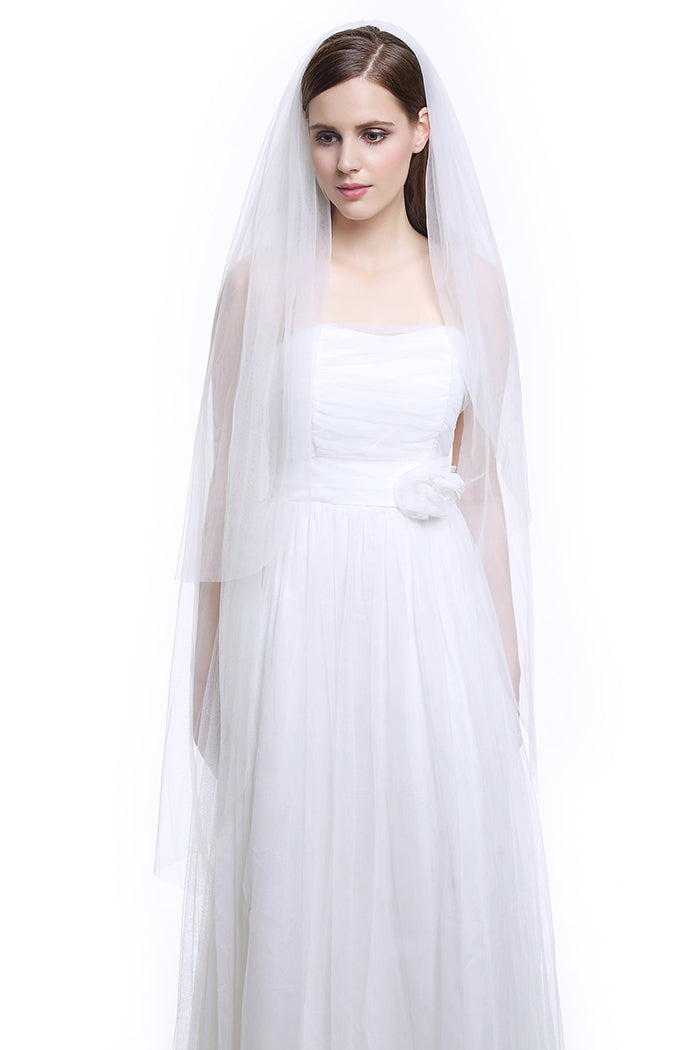 Bridal Wedding Veil 2T Knee Length Cut Edge with Comb Ivory White-V36