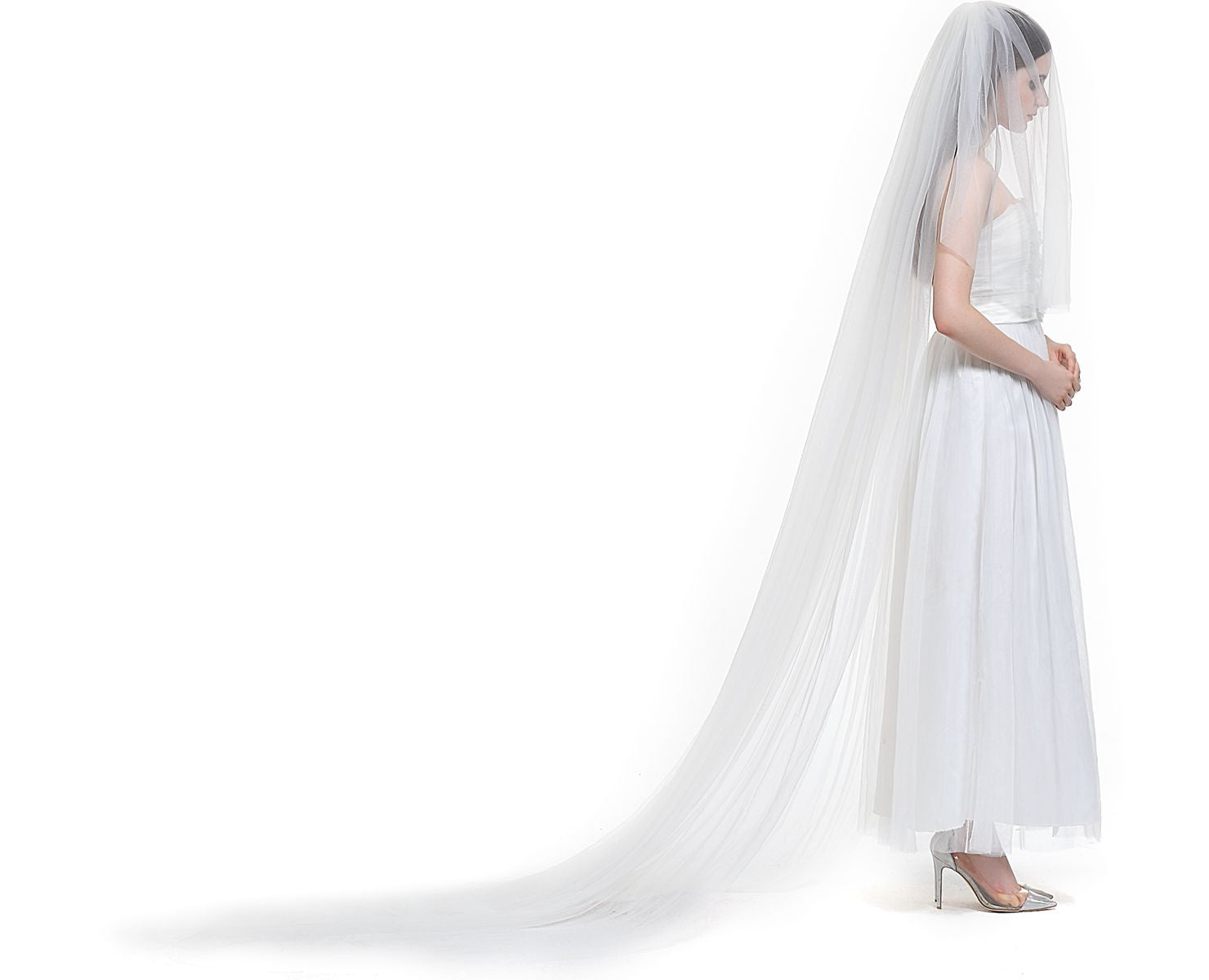Cathedral Wedding Long Bridal Veil with Comb Blush 3 Tiers Cut Edge Ivory White-V61