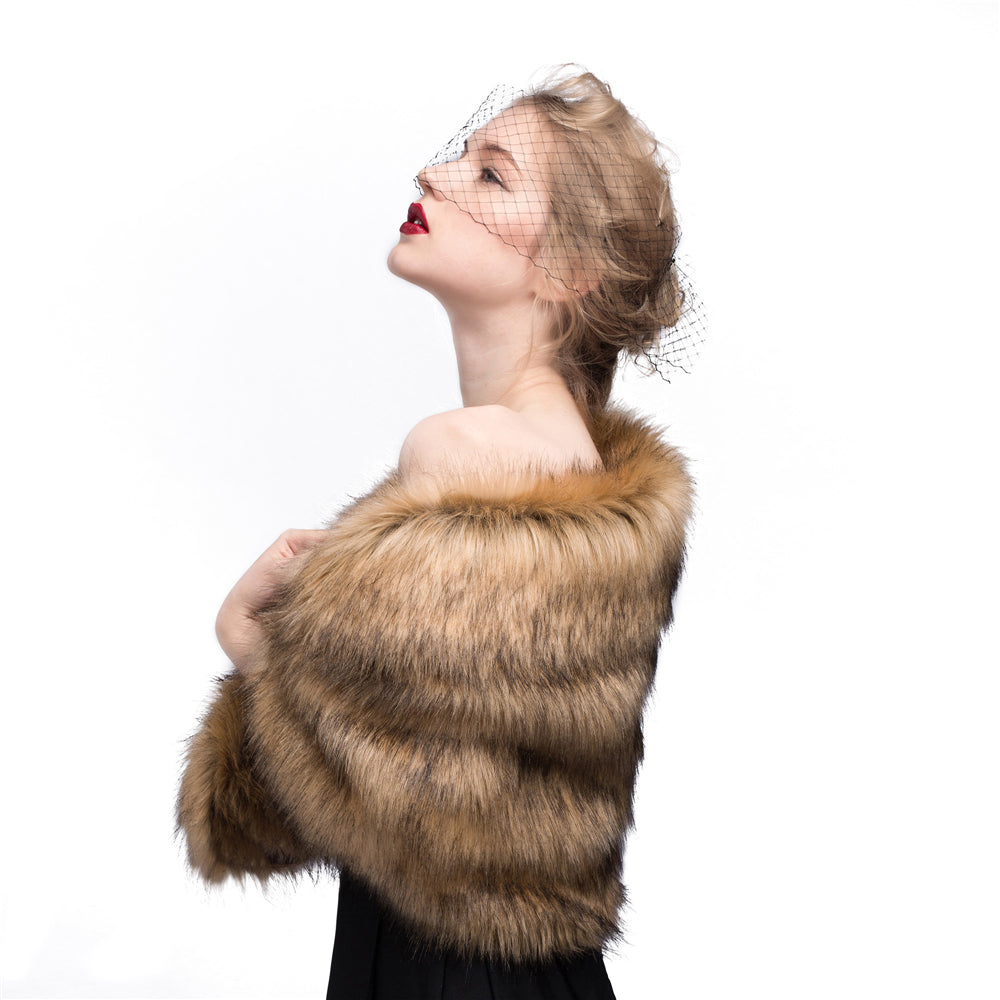 Faux Fur Shawl Wrap Stole Shrug Winter Bridal Wedding Cover Up Size L M-S33