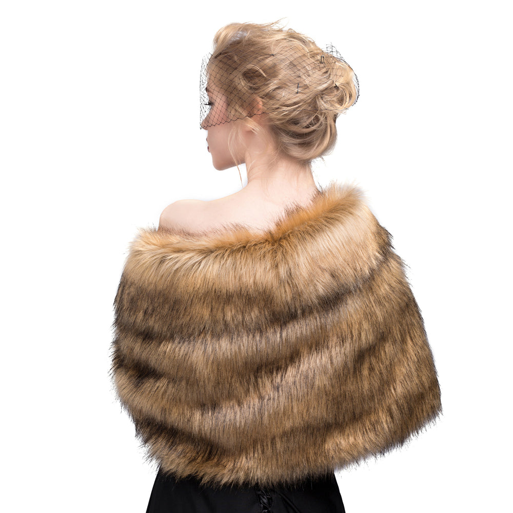 Faux Fur Shawl Wrap Stole Shrug Winter Bridal Wedding Cover Up Size L M-S33