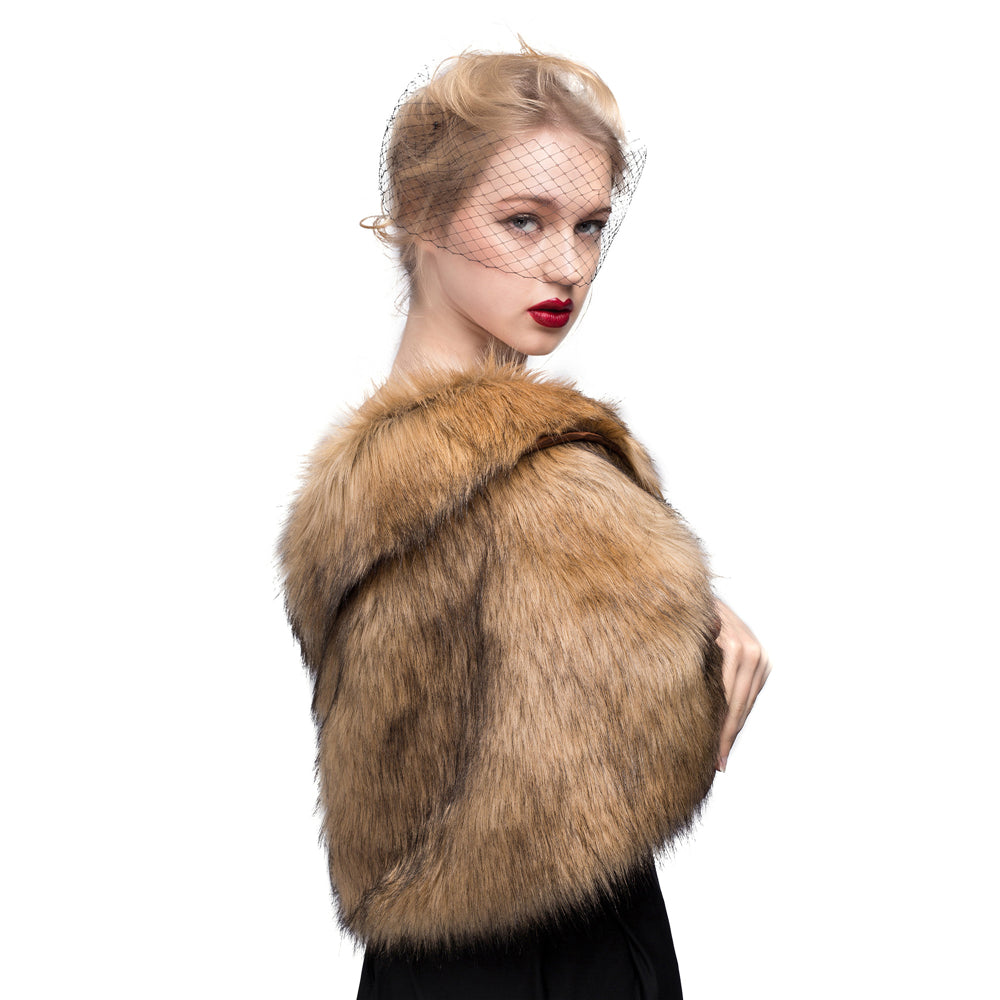 Faux Fur Shawl Wrap Stole Shrug Winter Bridal Wedding Cover Up Size L M-S33