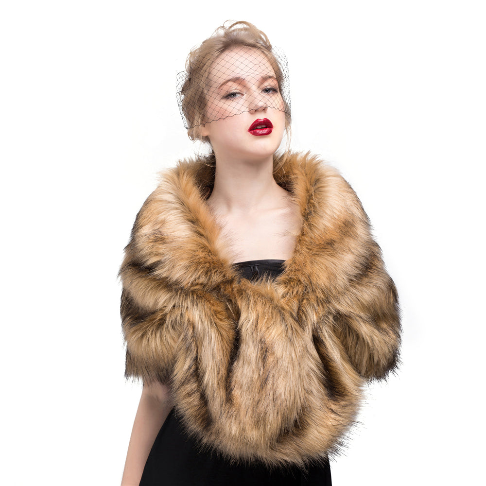Faux Fur Shawl Wrap Stole Shrug Winter Bridal Wedding Cover Up Size L M-S33