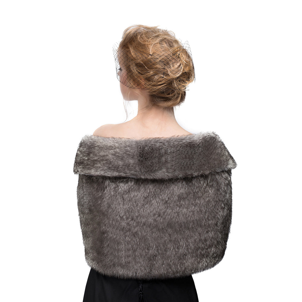 Faux Fur Shawl Wrap Stole Shrug Winter Bridal Wedding Cover Up Size L M-S33