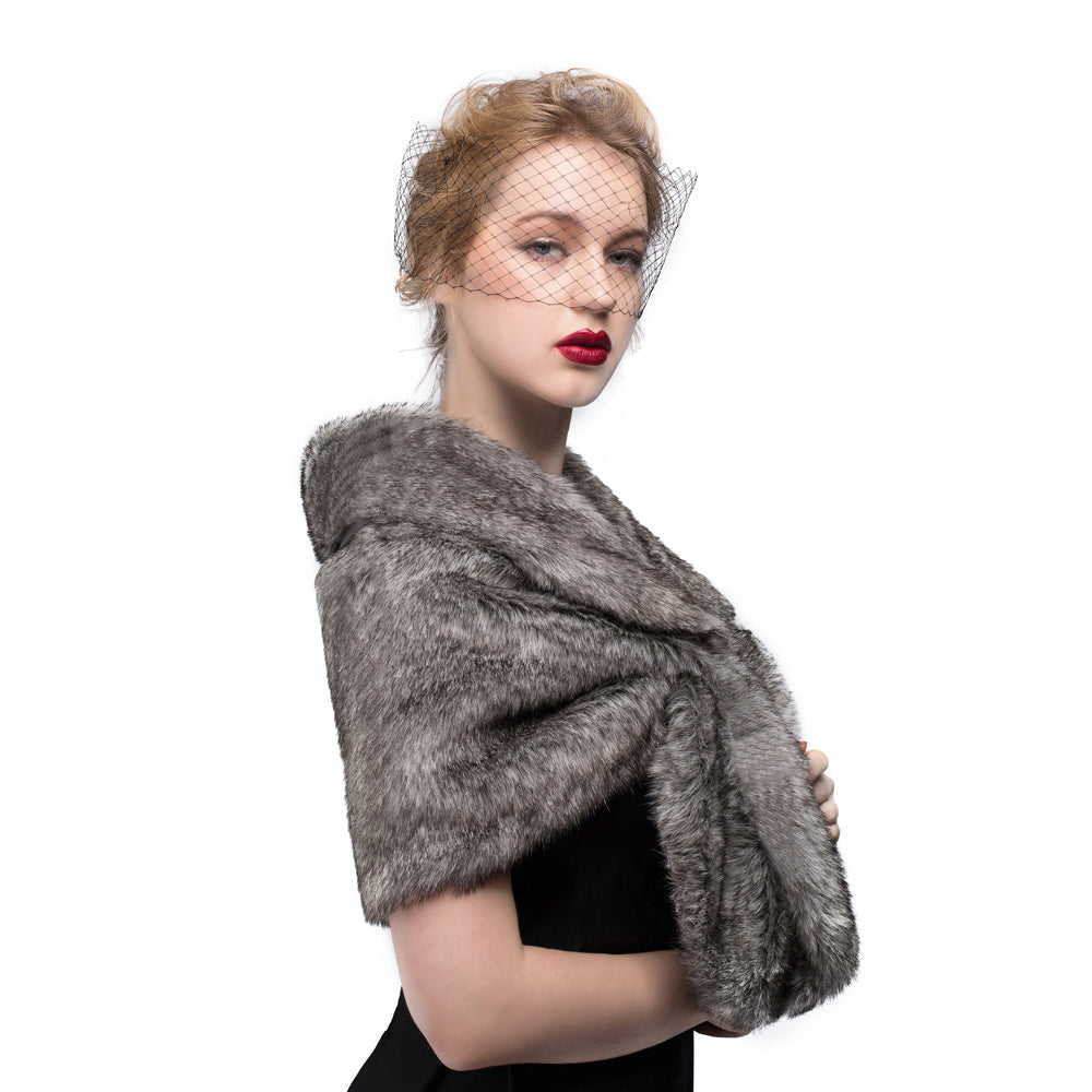 Faux Fur Shawl Wrap Stole Shrug Winter Bridal Wedding Cover Up Size L M-S33