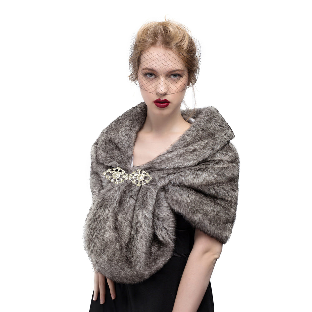 Faux Fur Shawl Wrap Stole Shrug Winter Bridal Wedding Cover Up Size L M-S33