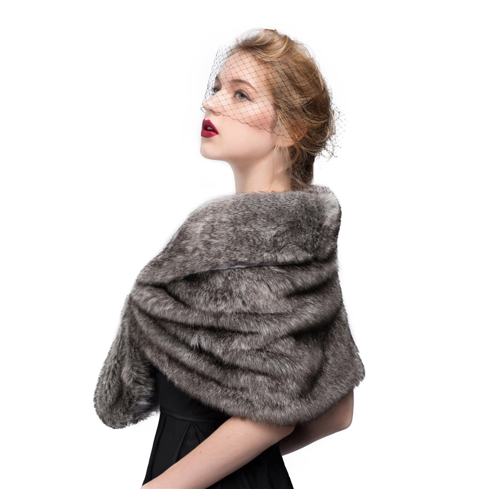 Faux Fur Shawl Wrap Stole Shrug Winter Bridal Wedding Cover Up Size L M-S33