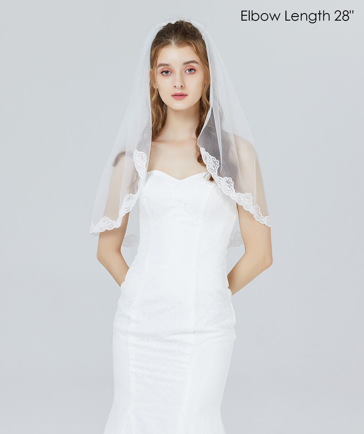 Wedding Bridal Veil 1 Tier Lace Veil For Women Bachelorette Elbow Fingertip Length Metal Comb-V119