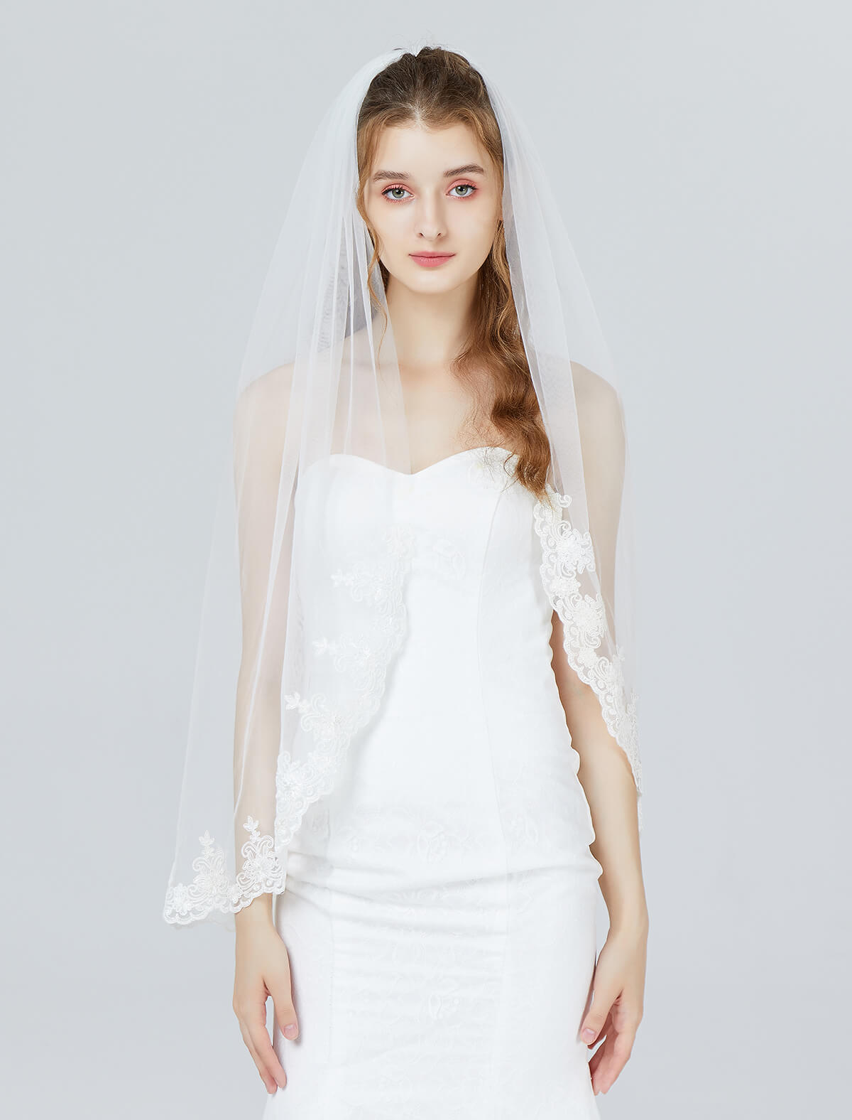 Wedding-Bridal-Veil-with-Metal-Comb-1-Tier-Lace-Applique-Edge-Fingertip-Length-Ivory-White