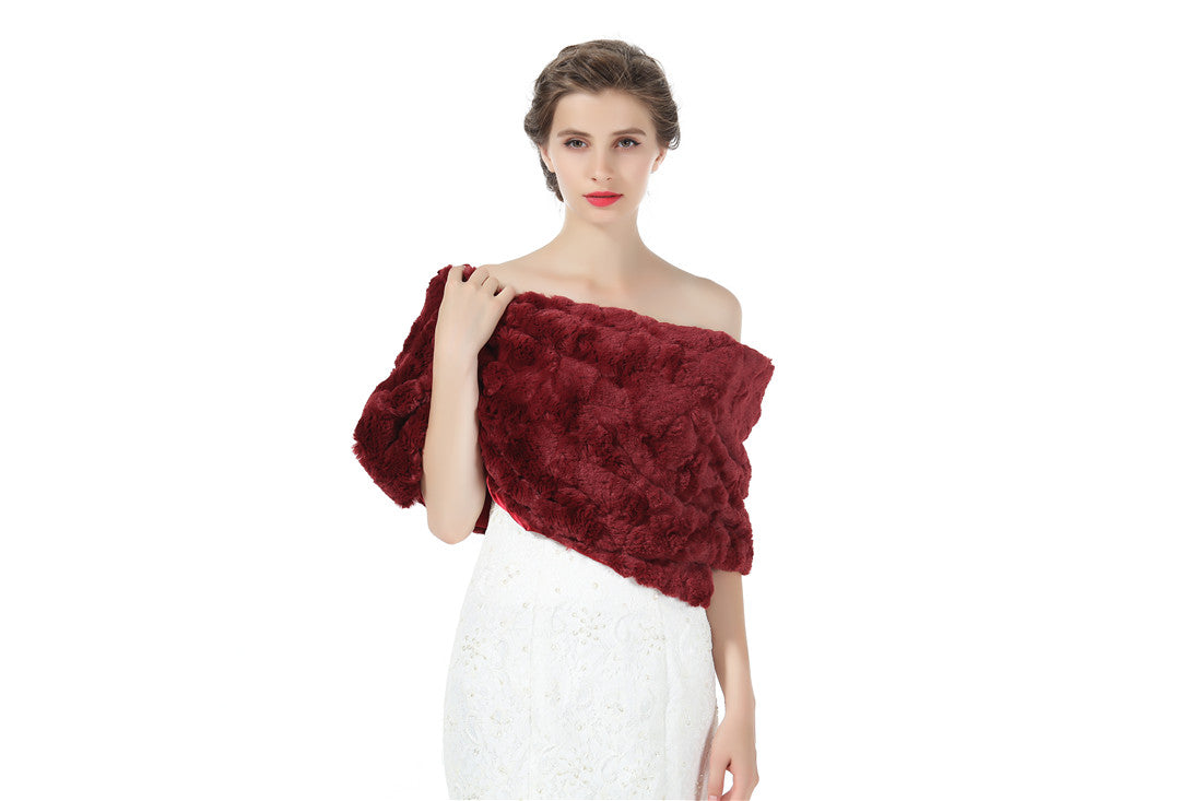 Faux fur Shawl Women Wrap Wedding Stole Bridal Cape Bridesmaids Shrug Winter Cover Up for Evening Dress S79 (5 Colors)-S79